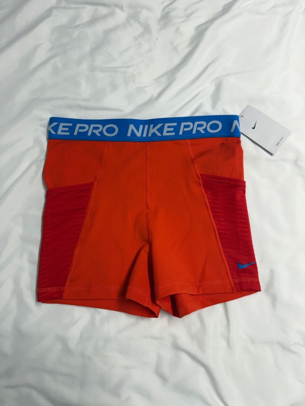 Nike Pro Orange Compression Shorts with Blue Waistband